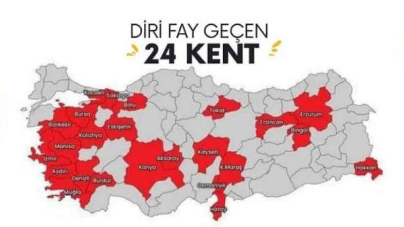 DİRİ FAY HATTI GEÇEN 24 KENT