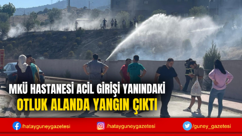 MKÜ HASTANESİ ACİL GİRİŞİ YANINDAKİ OTLUK ALANDA YANGIN ÇIKTI